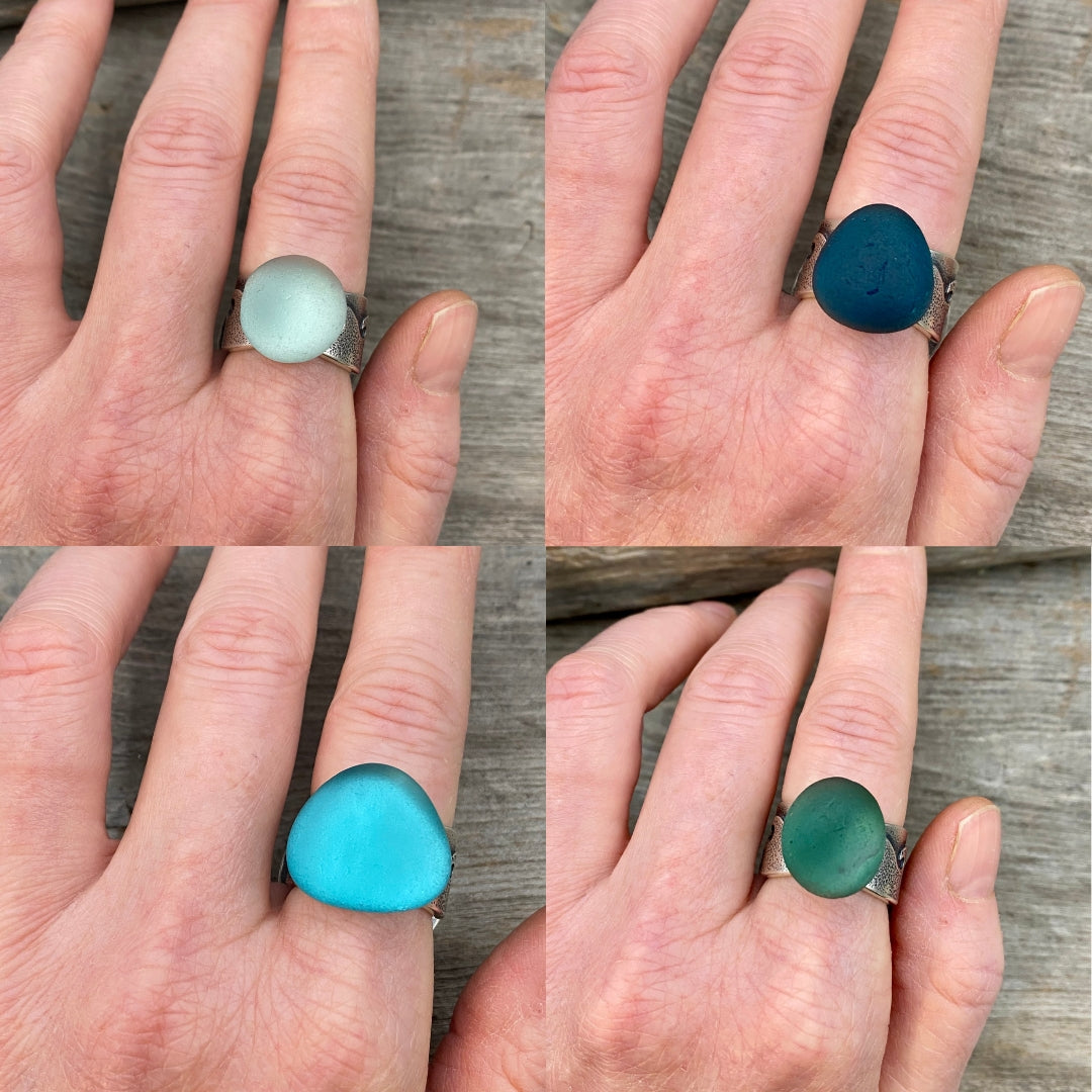 Changing Tides Genuine Sea Glass Rings (Made-to-size Wide Band)