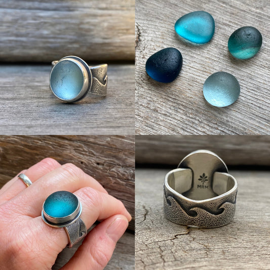 Changing Tides Genuine Sea Glass Rings (Made-to-size Wide Band)