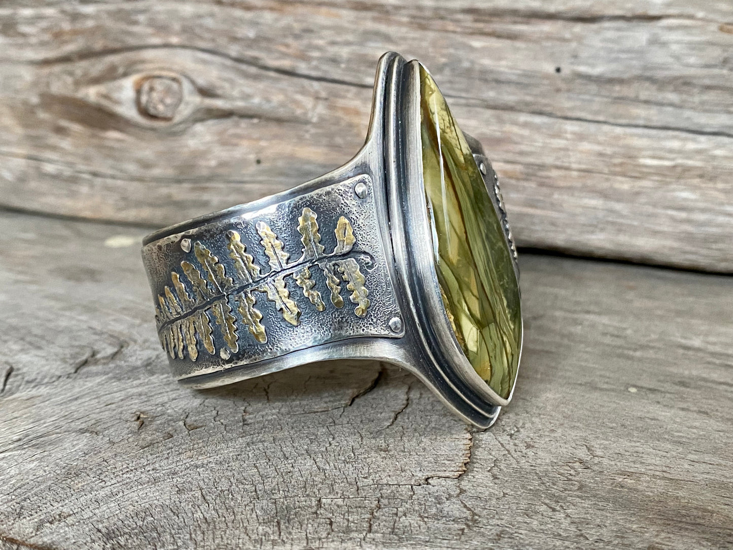 Reserved for Veronica Forest Light Morrisonite Jasper Statement Cuff