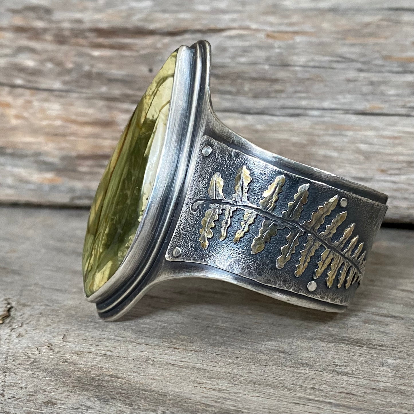 Reserved for Veronica Forest Light Morrisonite Jasper Statement Cuff