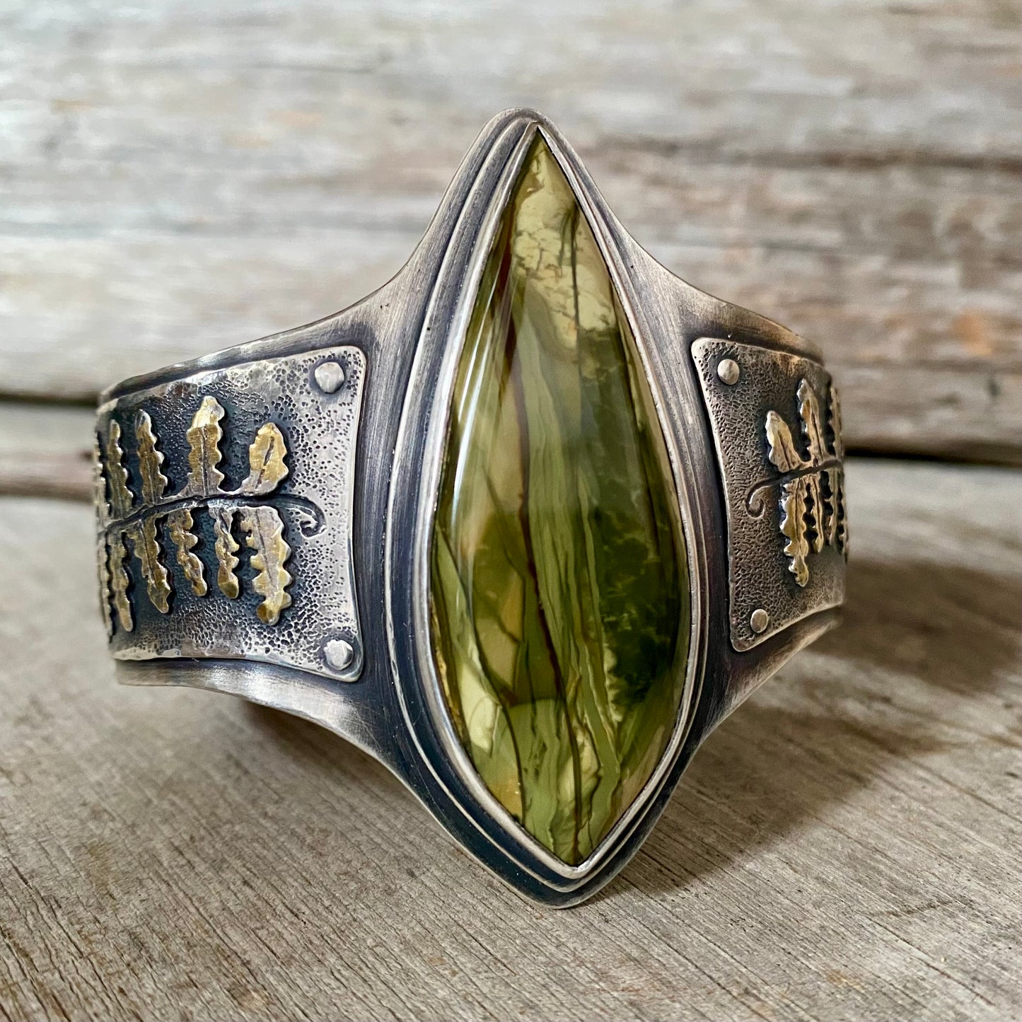 Reserved for Veronica Forest Light Morrisonite Jasper Statement Cuff
