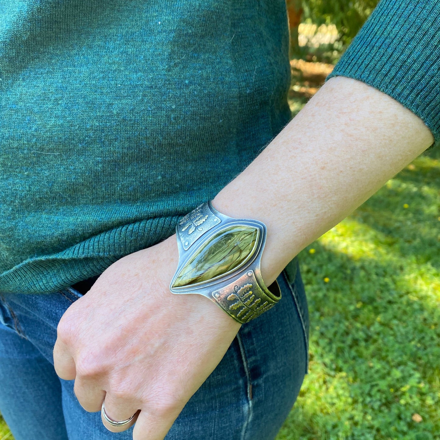 Reserved for Veronica Forest Light Morrisonite Jasper Statement Cuff