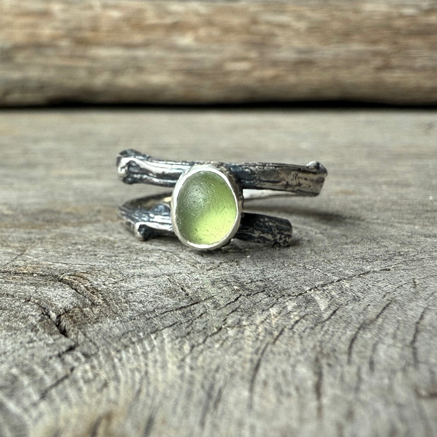 Sea Glass Forest Twig Ring