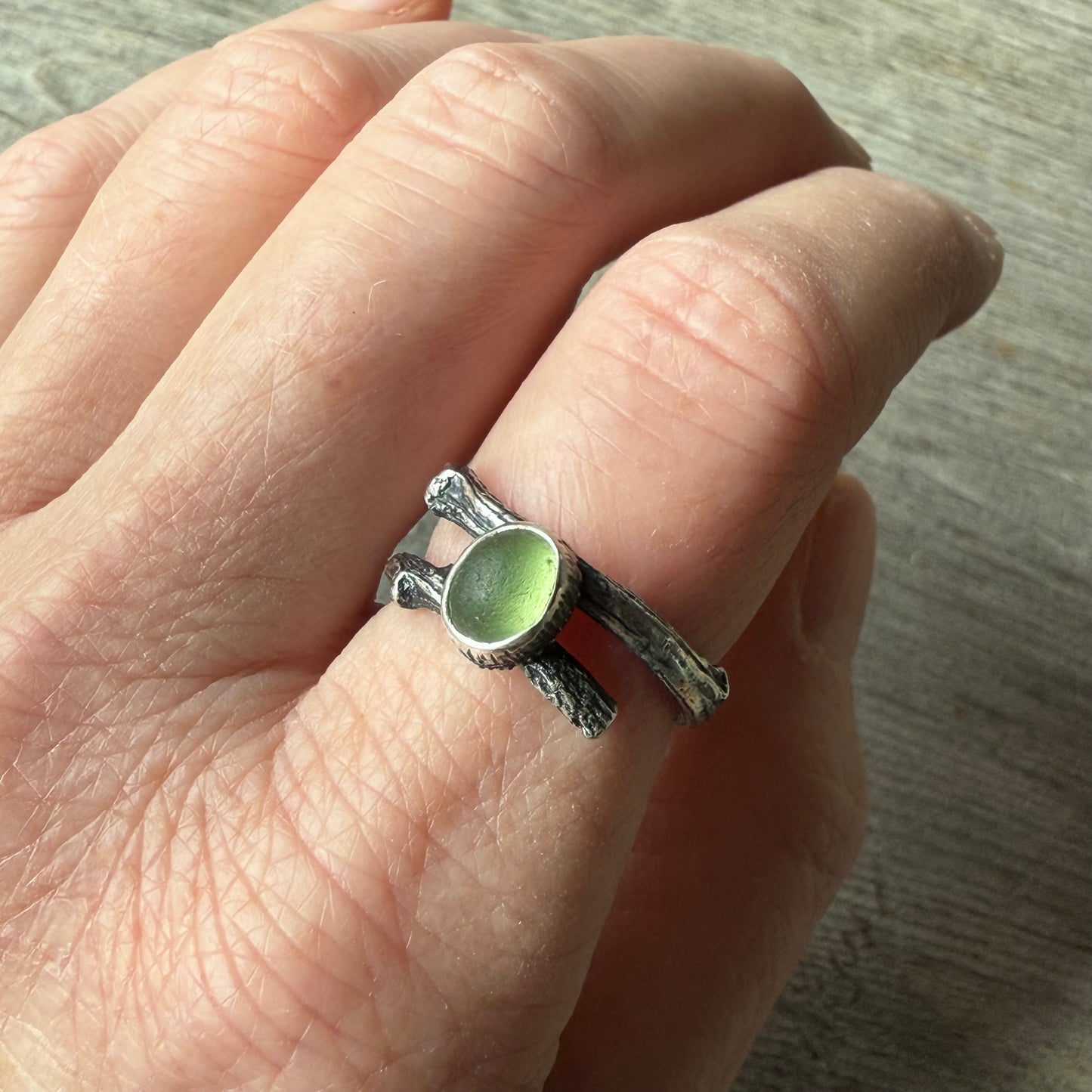 Sea Glass Forest Twig Ring