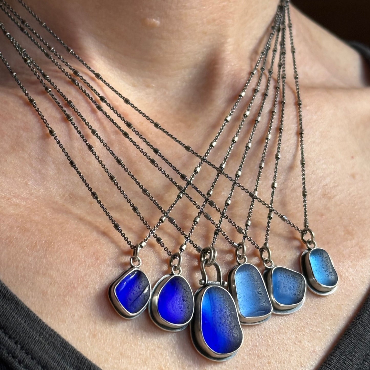 Colors of the sea blue sea glass pendants