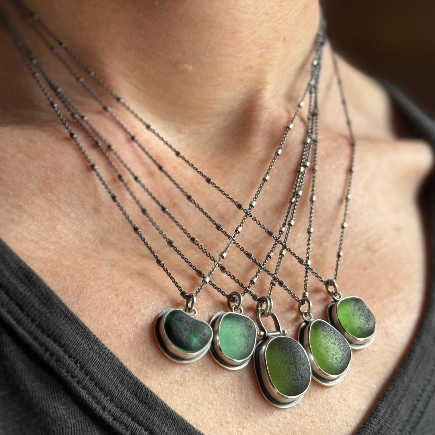 Colors of the Forest Green Sea Glass Pendants