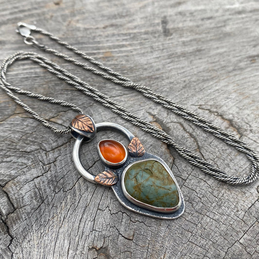 Oregon fallen leaves jasper and carnelian pendant