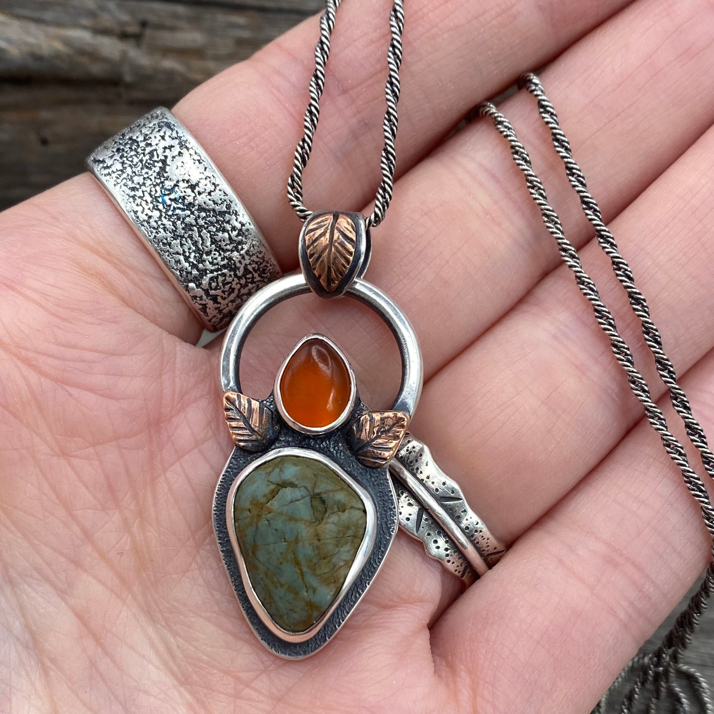 Oregon fallen leaves jasper and carnelian pendant