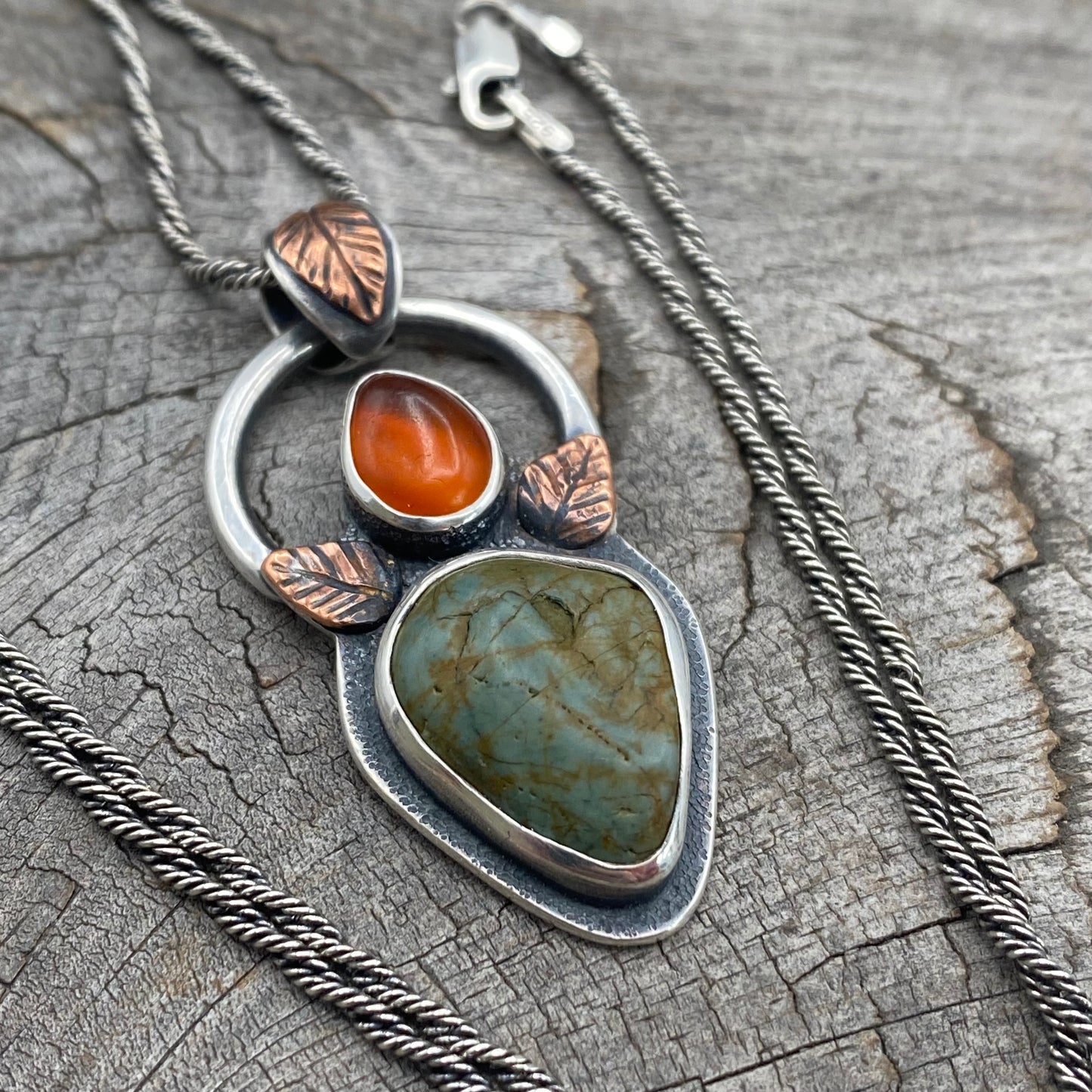 Oregon fallen leaves jasper and carnelian pendant