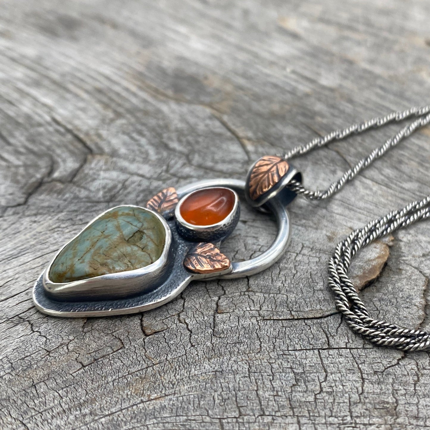 Oregon fallen leaves jasper and carnelian pendant