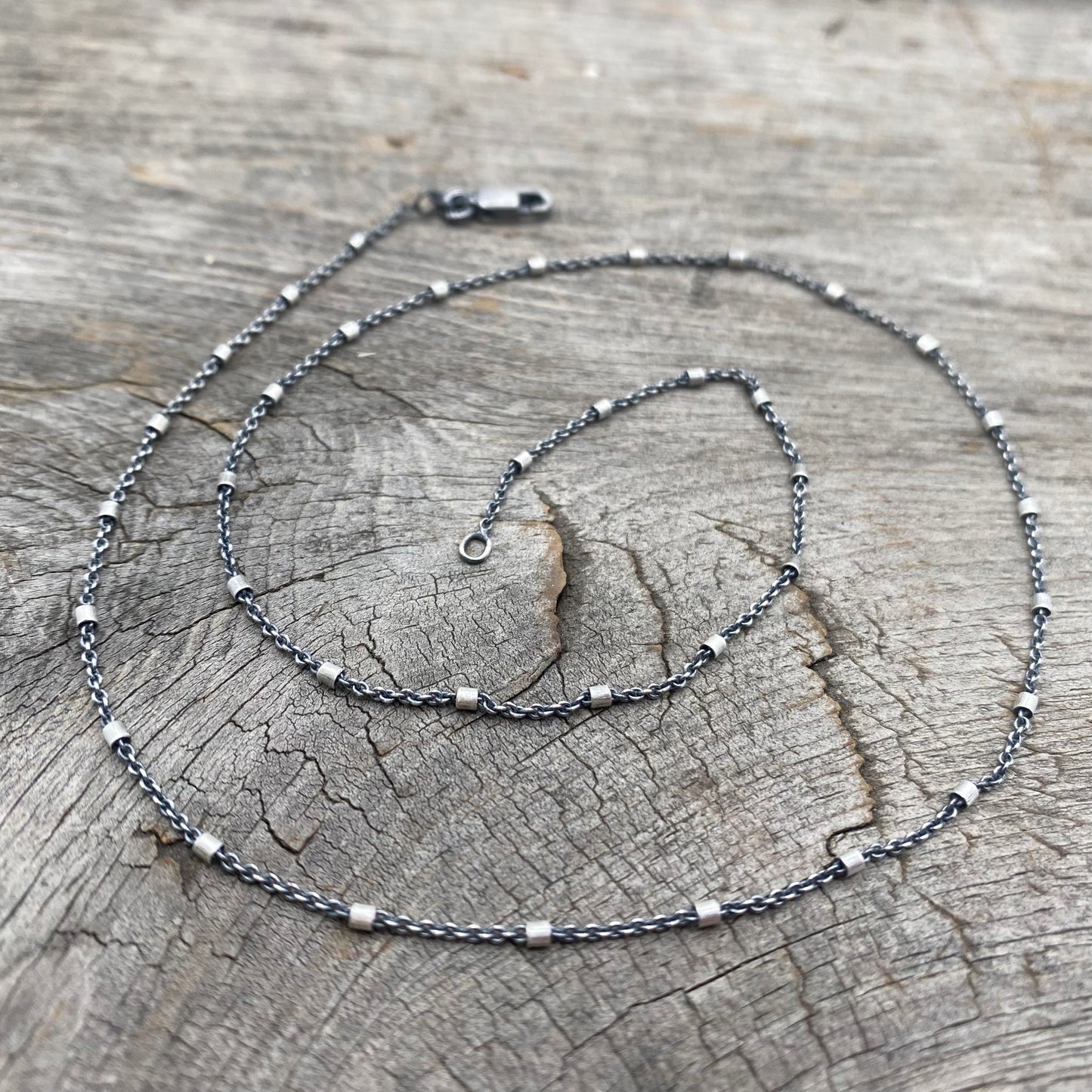 Sterling Silver Oxidized Beaded Cable Chain