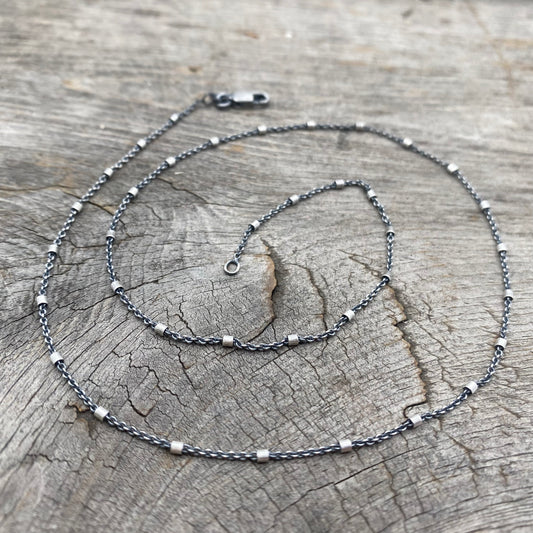 Sterling Silver Oxidized Beaded Cable Chain