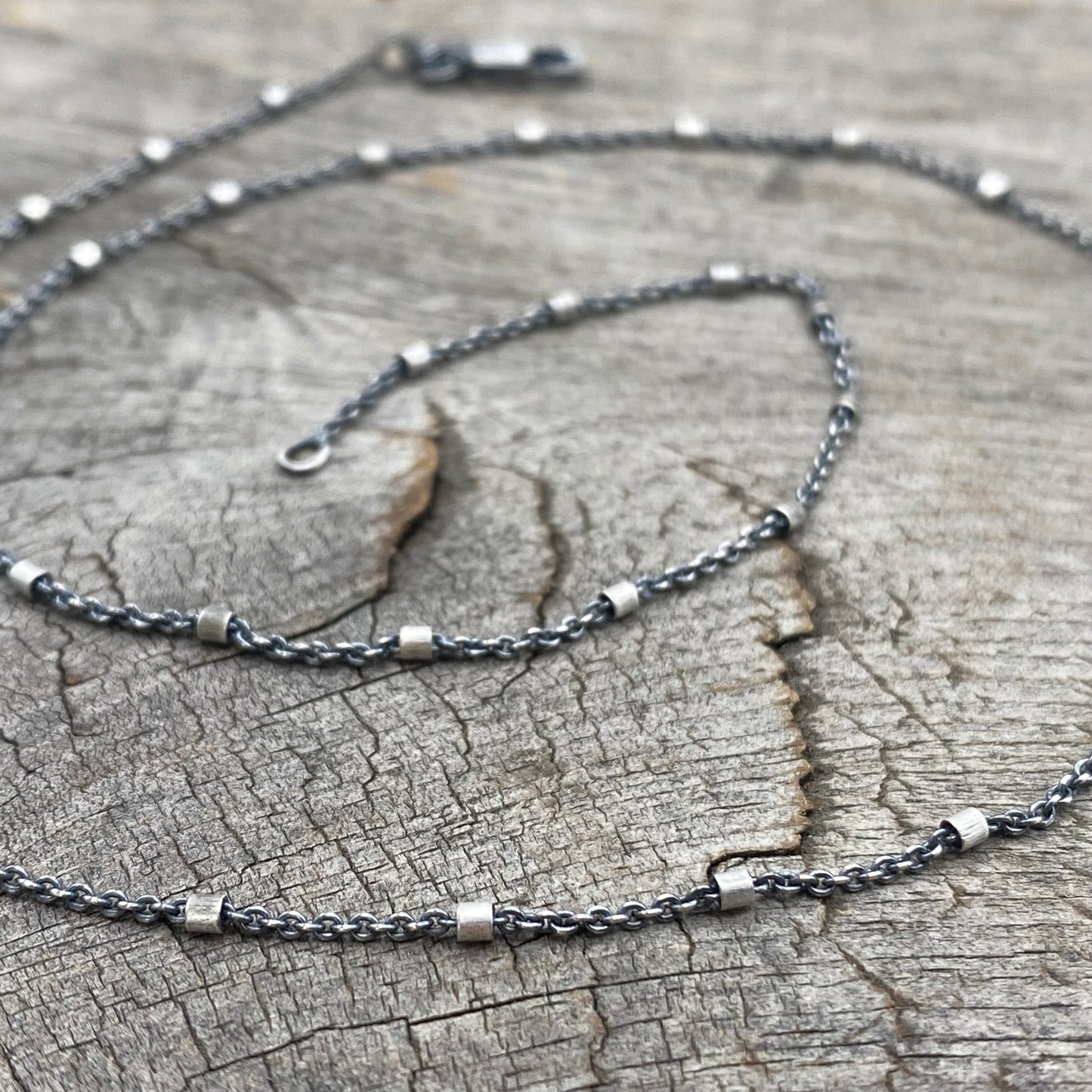 Sterling Silver Oxidized Beaded Cable Chain