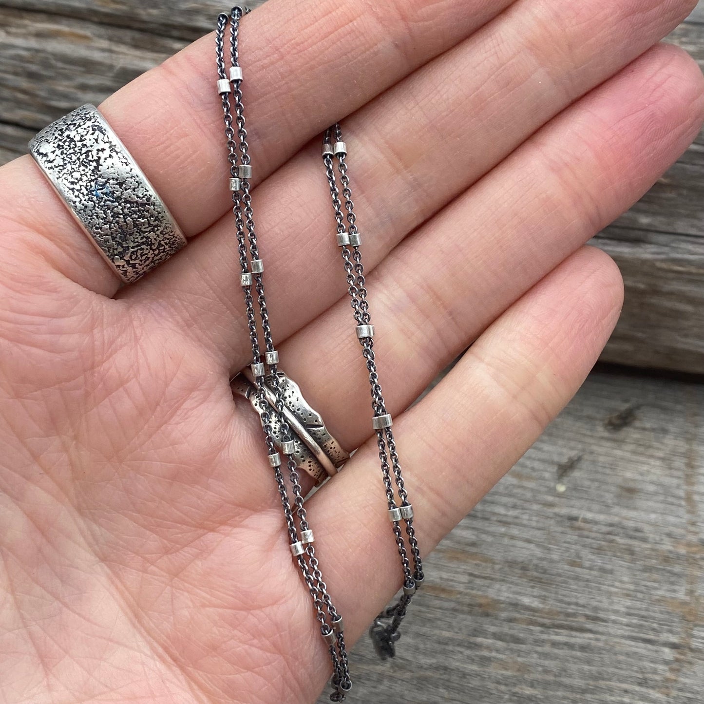 Sterling Silver Oxidized Beaded Cable Chain