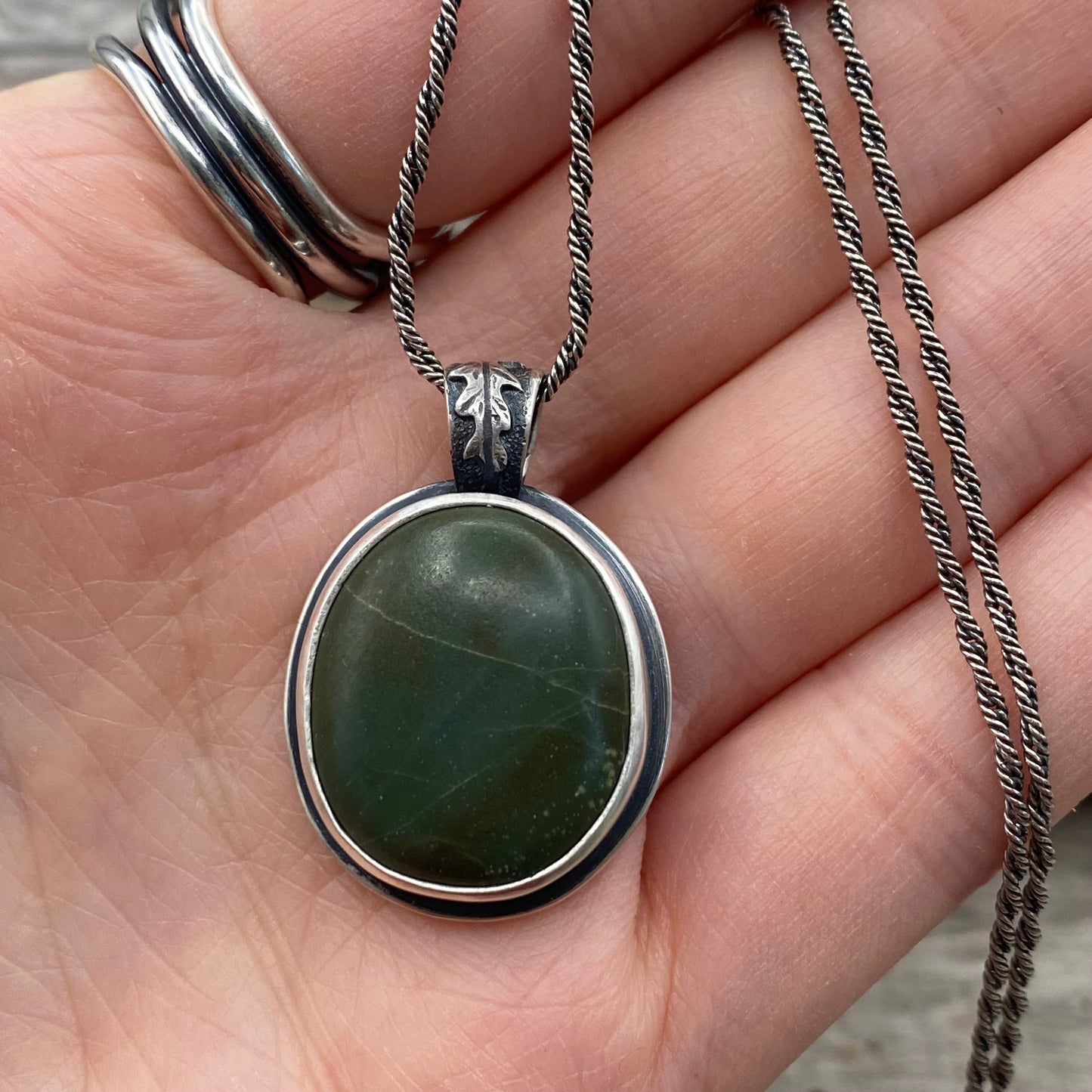 Oregon lady fern green jasper pendant