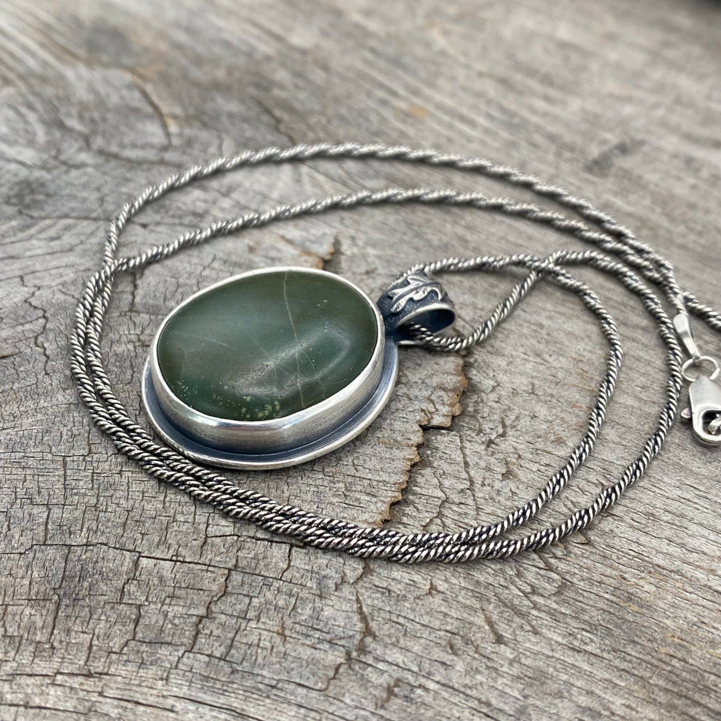 Oregon lady fern green jasper pendant