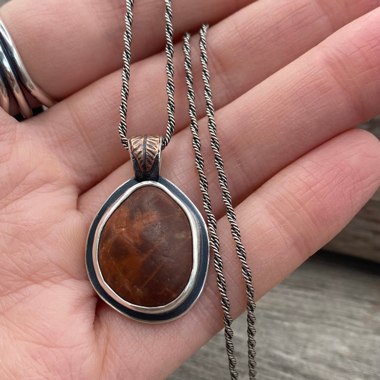 Oregon red jasper fallen leaves pendant