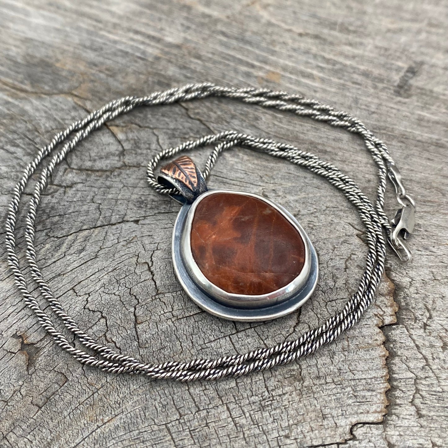 Oregon red jasper fallen leaves pendant