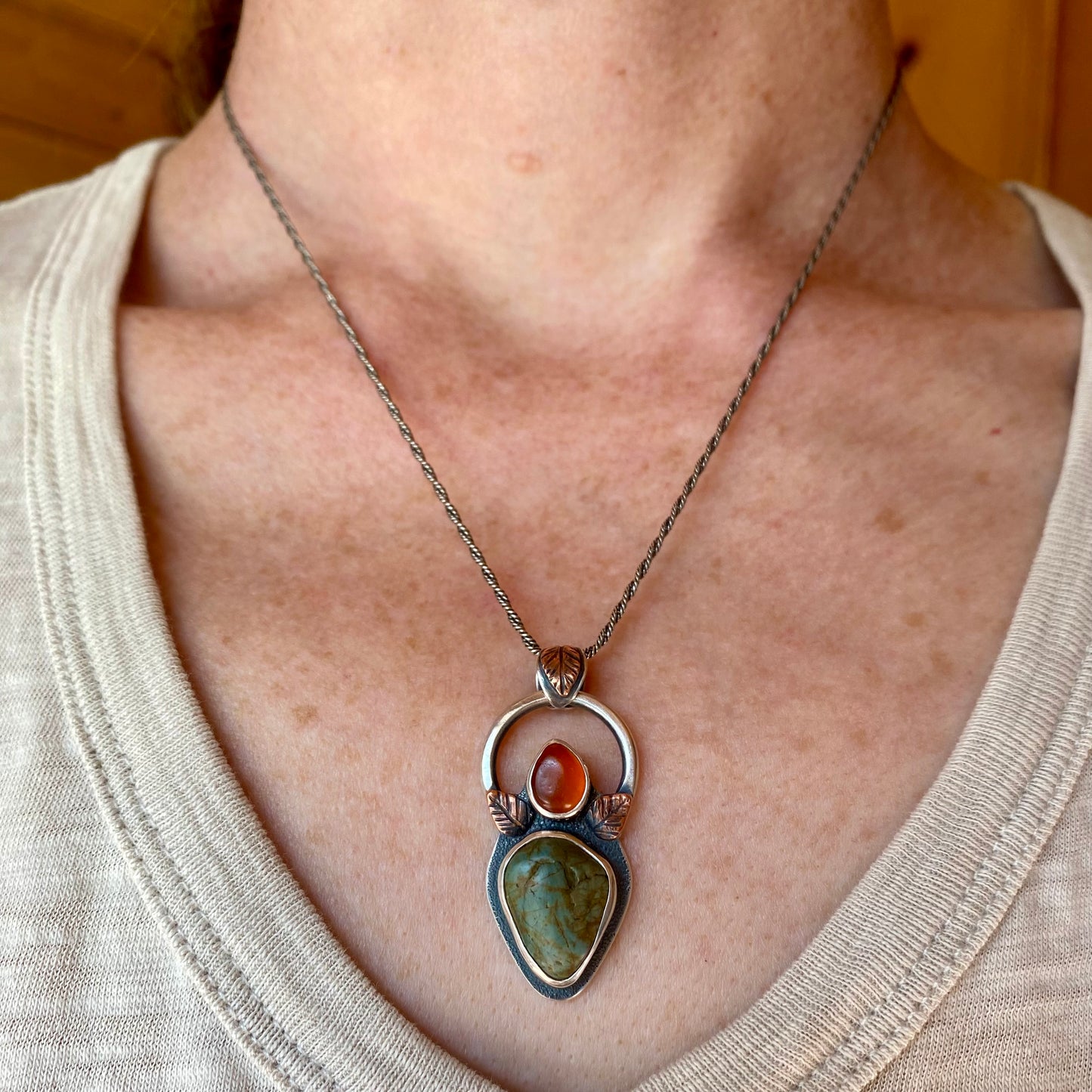 Oregon fallen leaves jasper and carnelian pendant