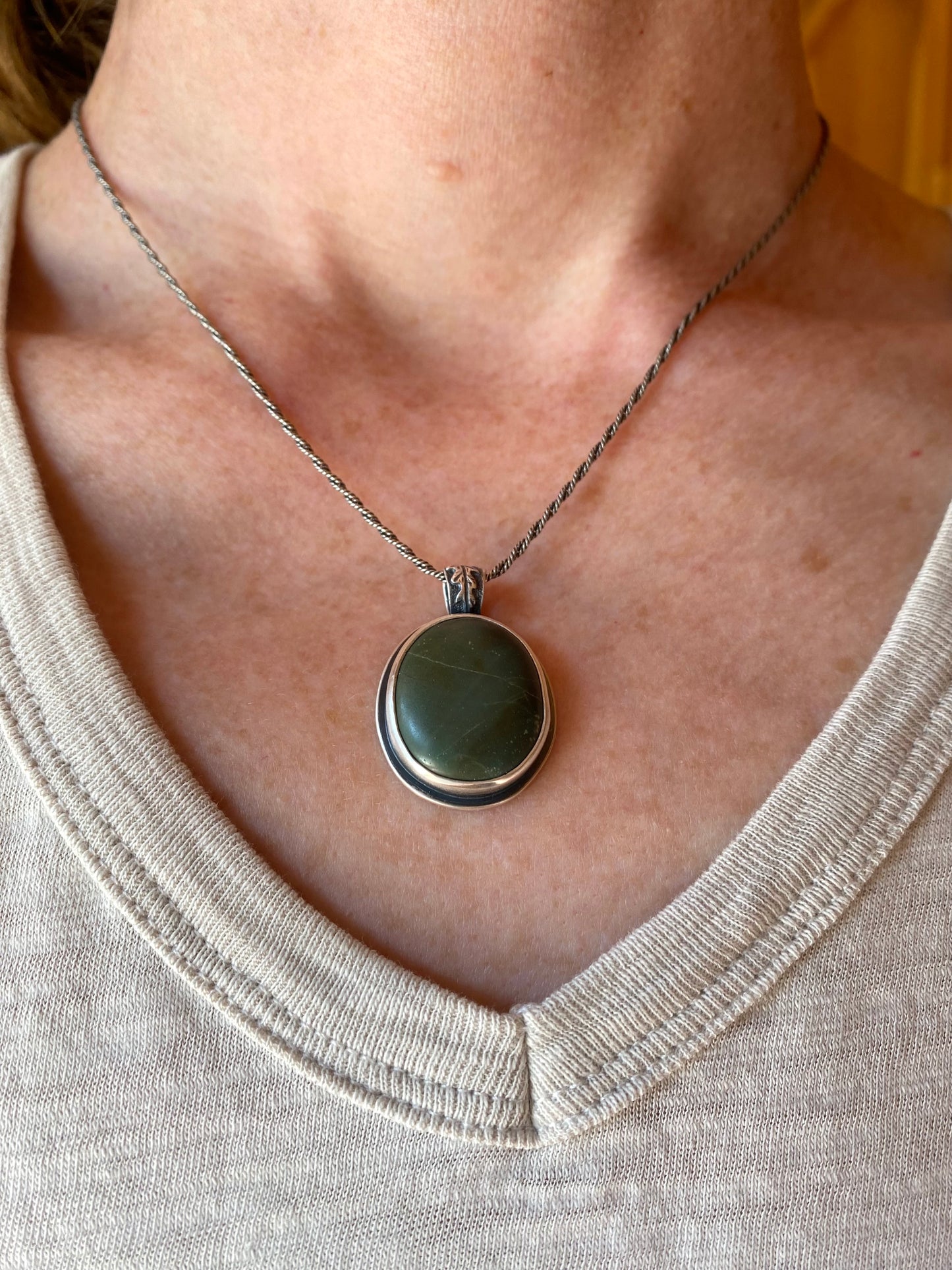Oregon lady fern green jasper pendant