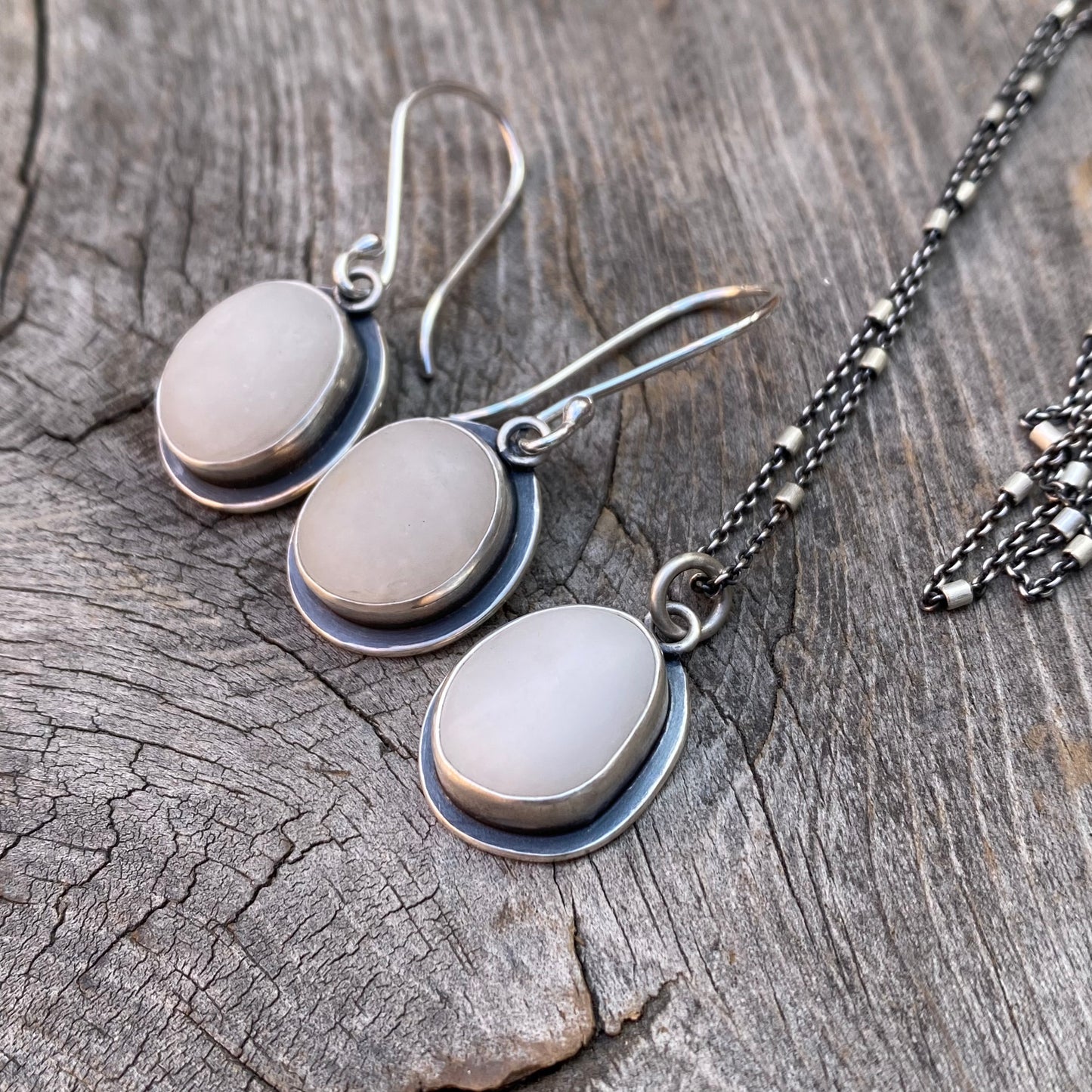 White Quartzite Vancouver Island Classic Sea Glass Dangles