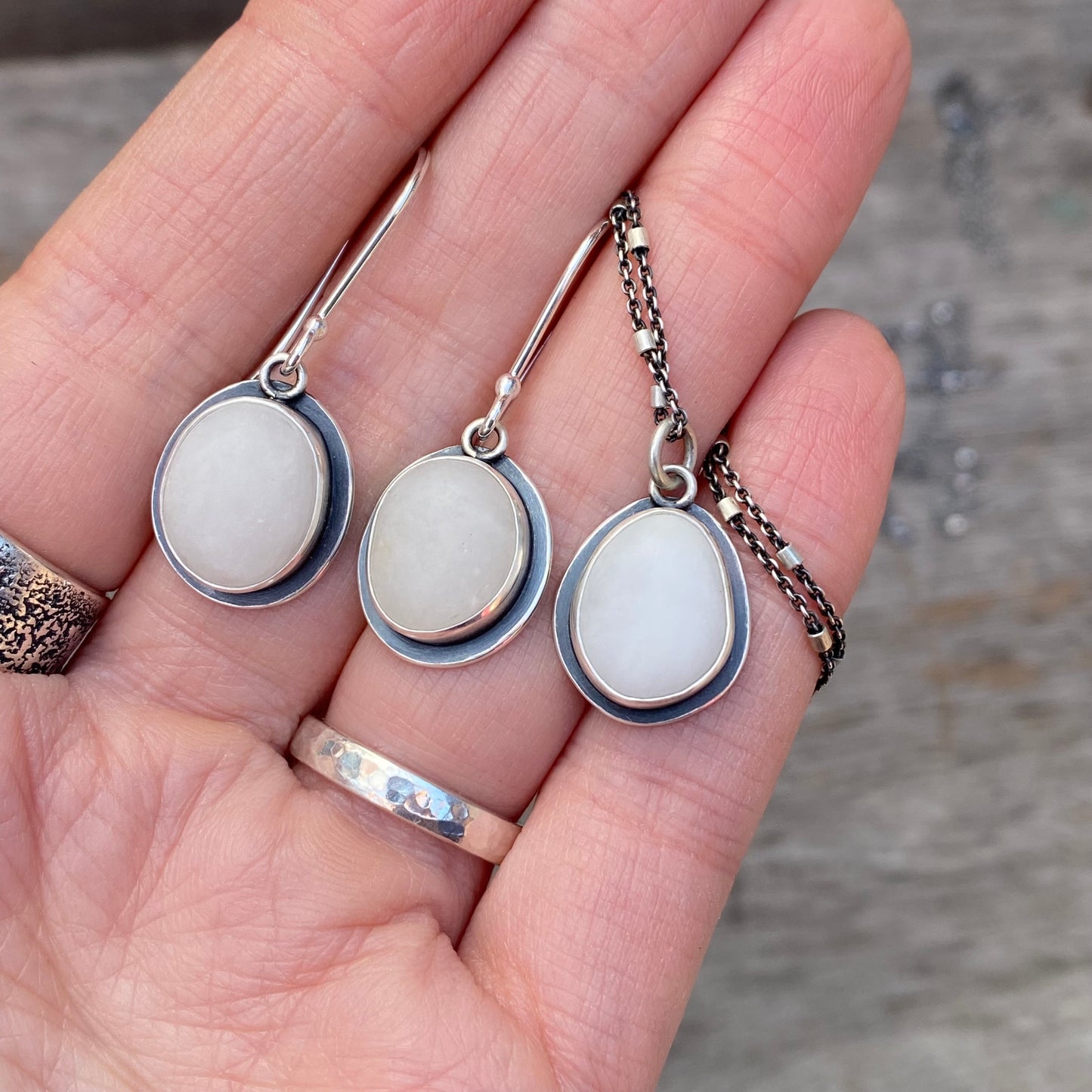 White Quartzite Vancouver Island Classic Sea Glass Dangles