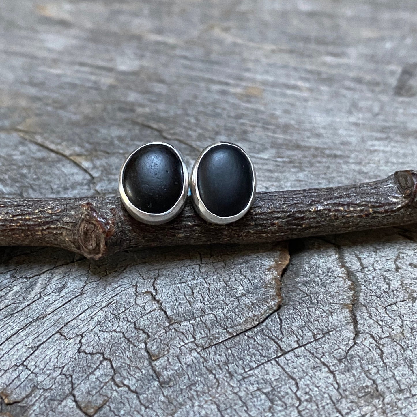 Black Basalt Vancouver Island Beach Stone Studs