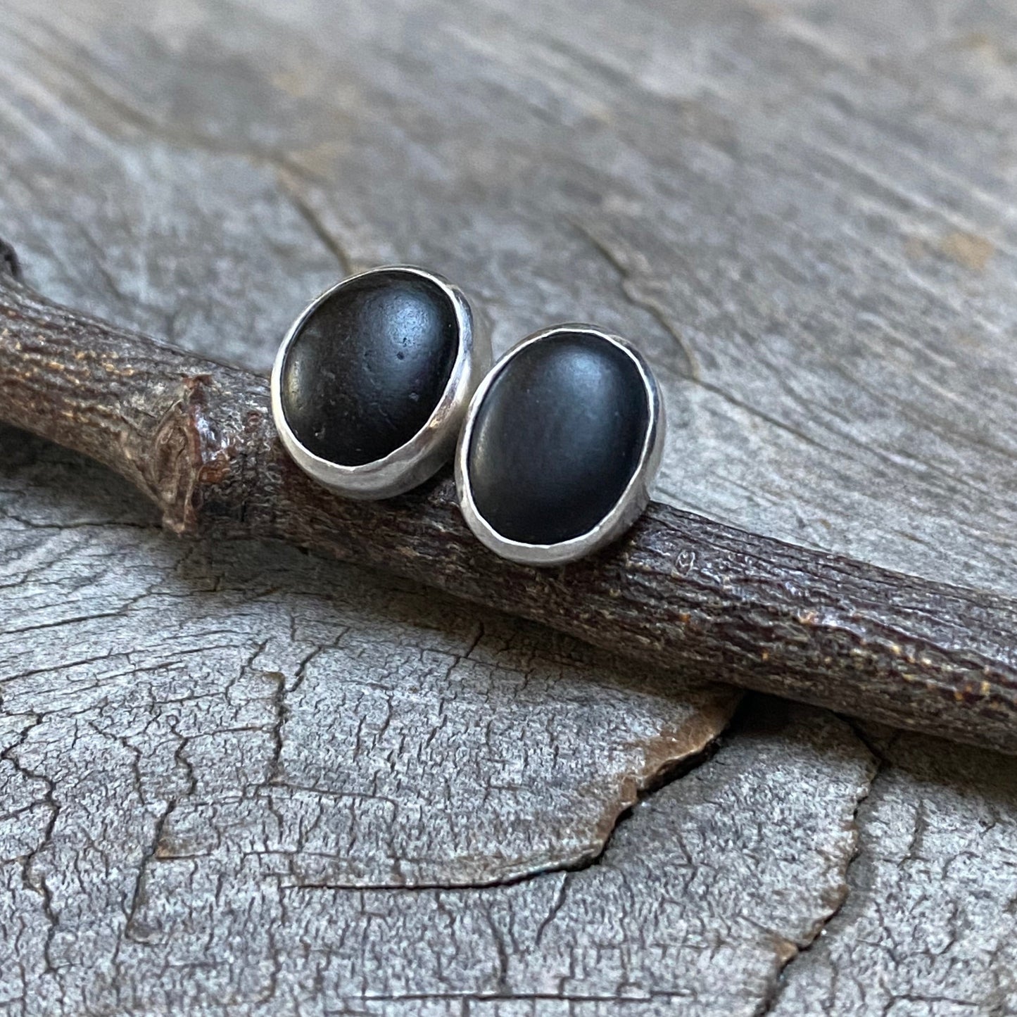 Black Basalt Vancouver Island Beach Stone Studs