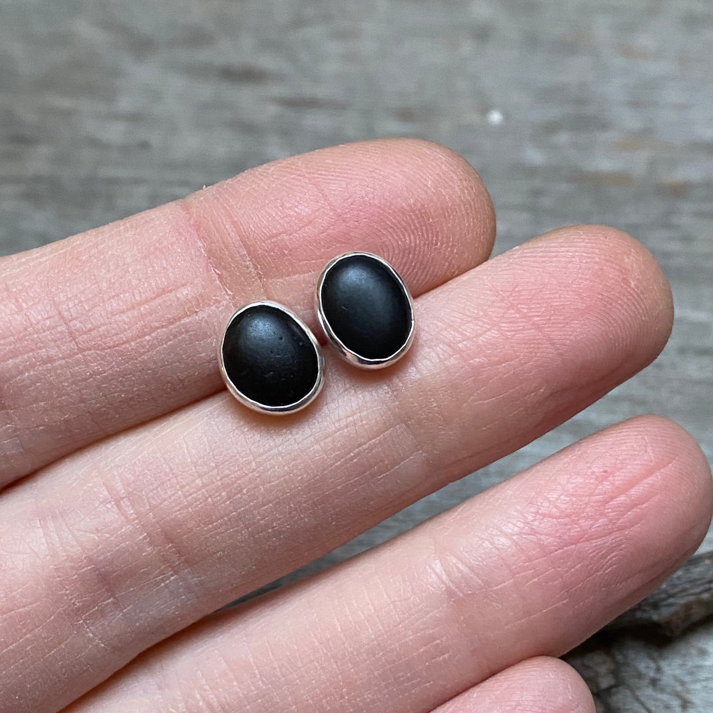 Black Basalt Vancouver Island Beach Stone Studs