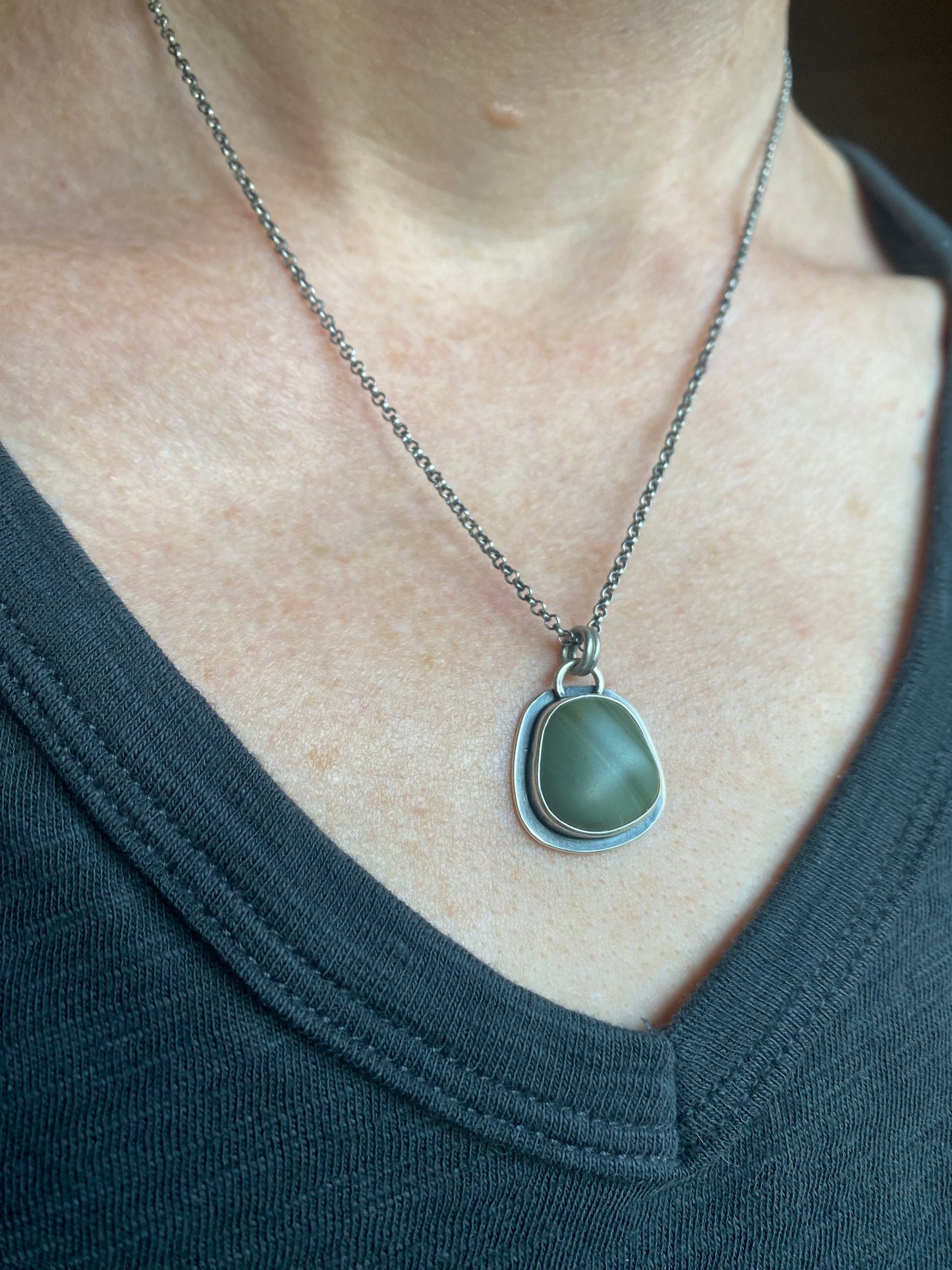 Colors of the Forest Green Beach Stone Pendants