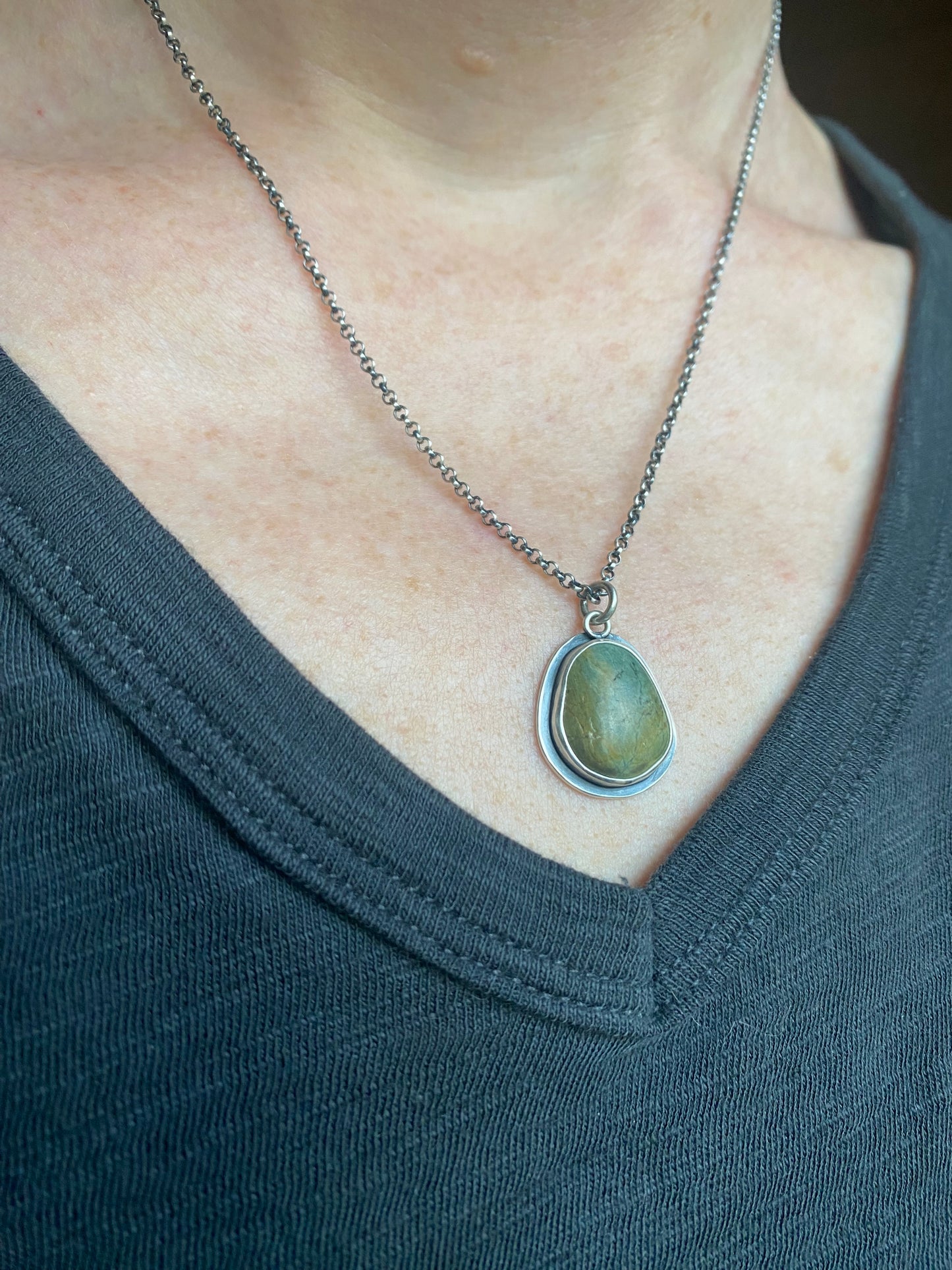 Colors of the Forest Green Beach Stone Pendants