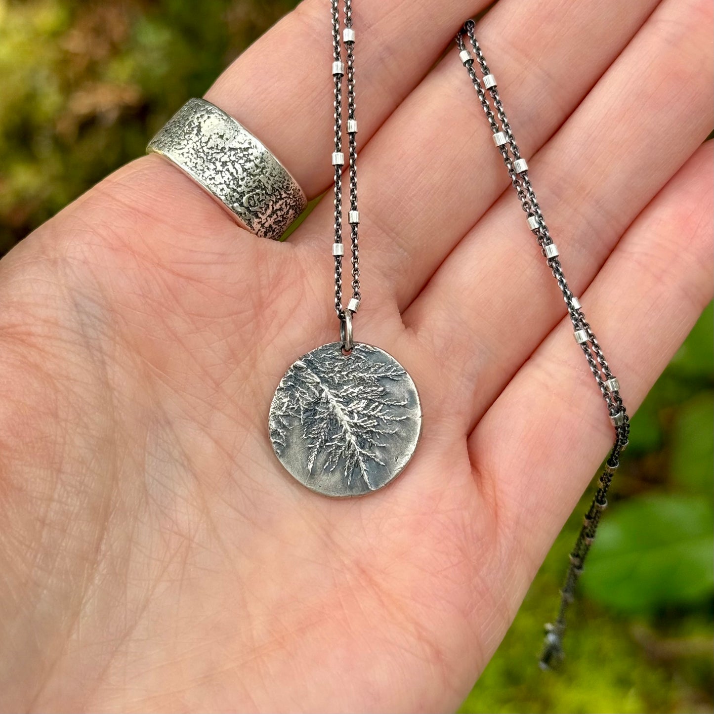 Oregon Coast Glittering Wood Moss Pendant