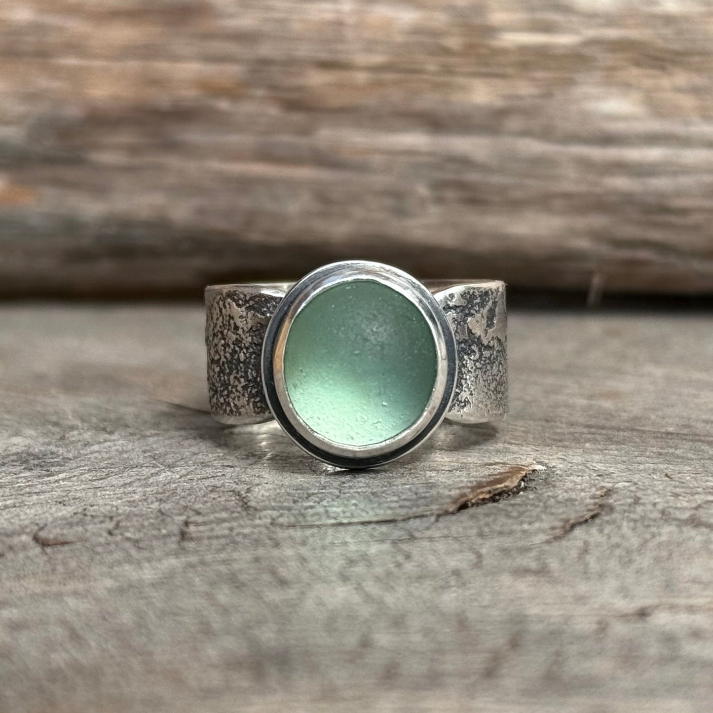 Glimmering Shore Silver and Sea Glass Ring