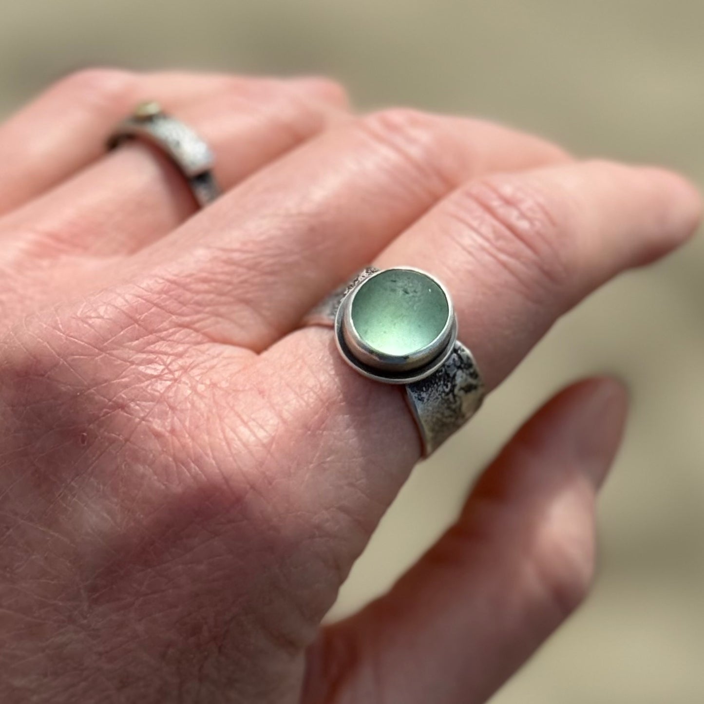 Glimmering Shore Silver and Sea Glass Ring