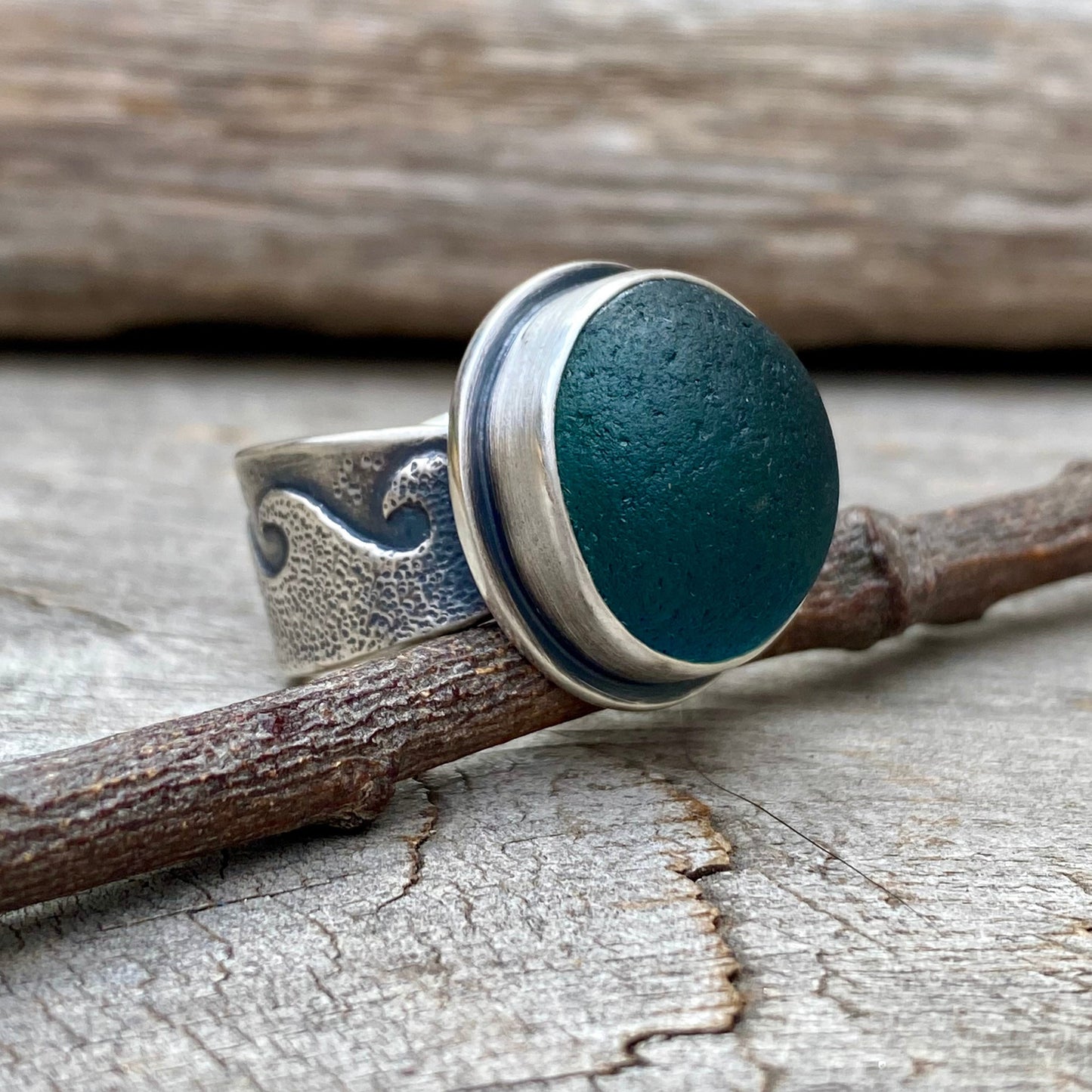 Changing Tides Genuine Sea Glass Ring (Wide Band)