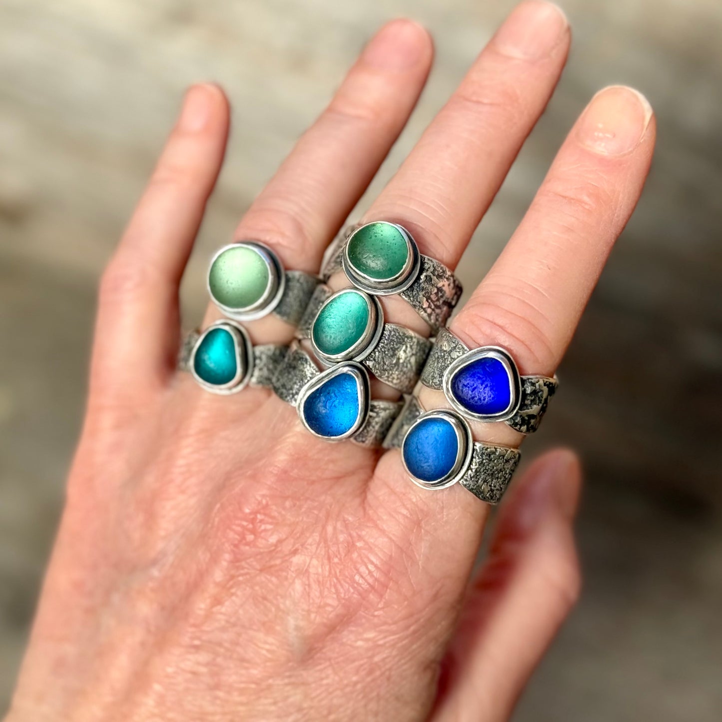 Glimmering Shore Silver and Sea Glass Ring - Dark Cobalt Blue