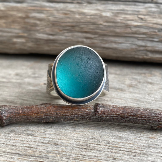Changing Tides Genuine Sea Glass Ring (Wide Band)