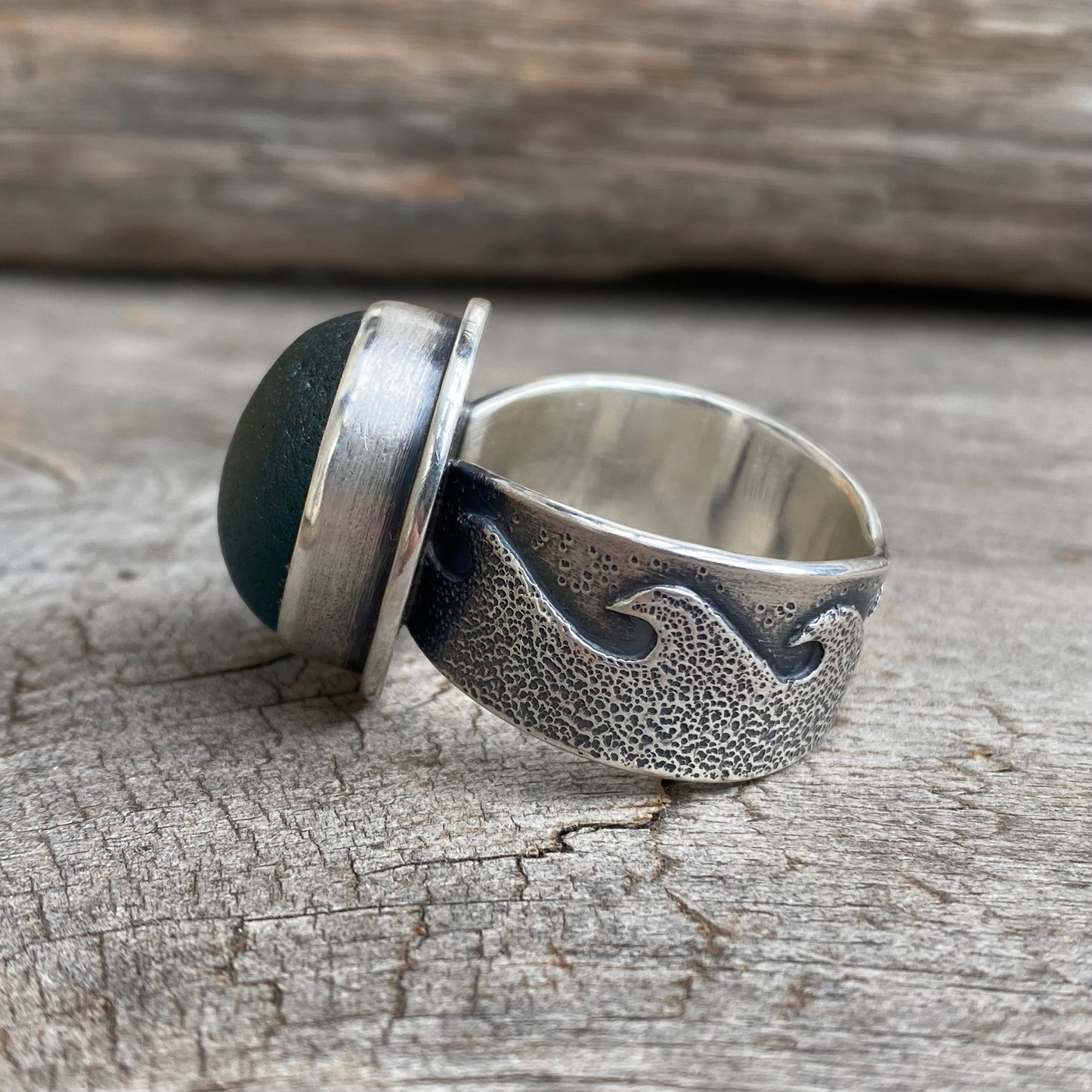 Changing Tides Genuine Sea Glass Ring (Wide Band)