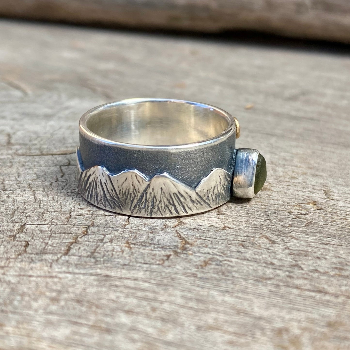 (Reserved for V Payment 1 of 2)  Vancouver Island sea glass mountain ring with 18k gold moon