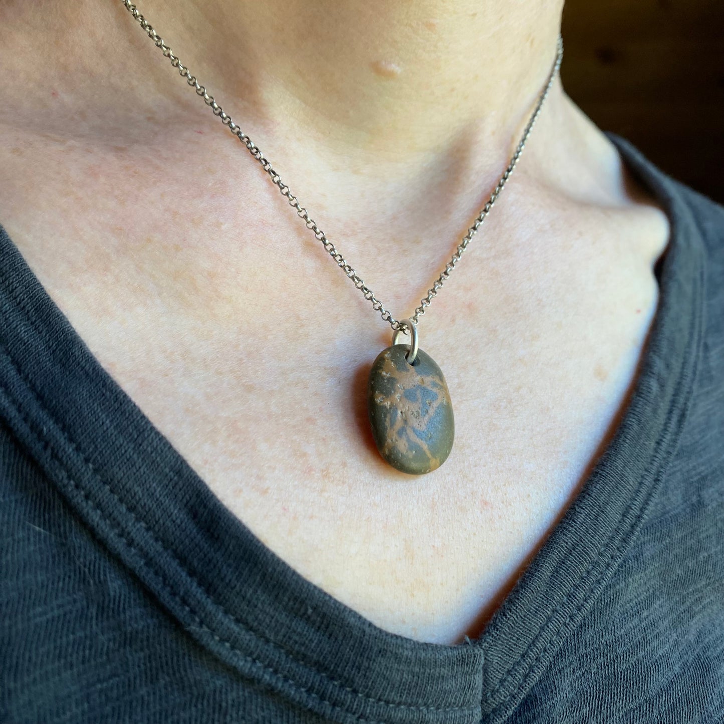 Ocean Tumbled Pacific Northwest Beach Stone Pendant II