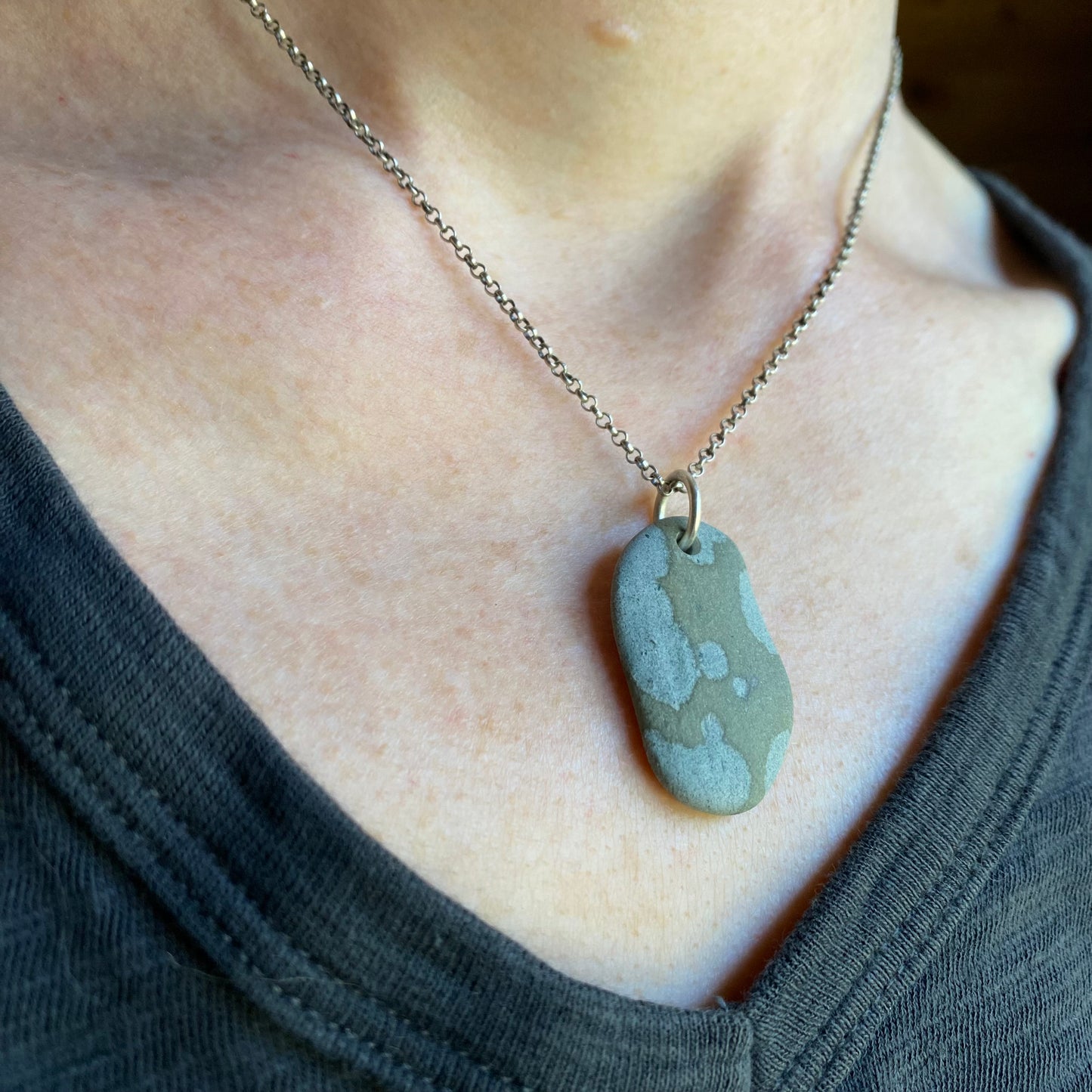 Ocean Tumbled Pacific Northwest Beach Stone Pendant