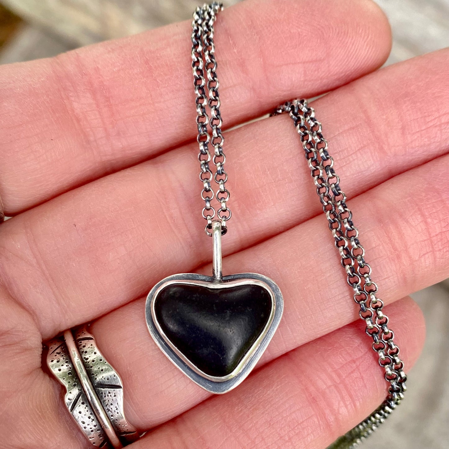 Reserved for J - Do Not Purchase Black Basalt Vancouver Island Beach Stone Heart Pendant