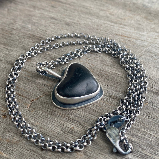 Reserved for J - Do Not Purchase Black Basalt Vancouver Island Beach Stone Heart Pendant