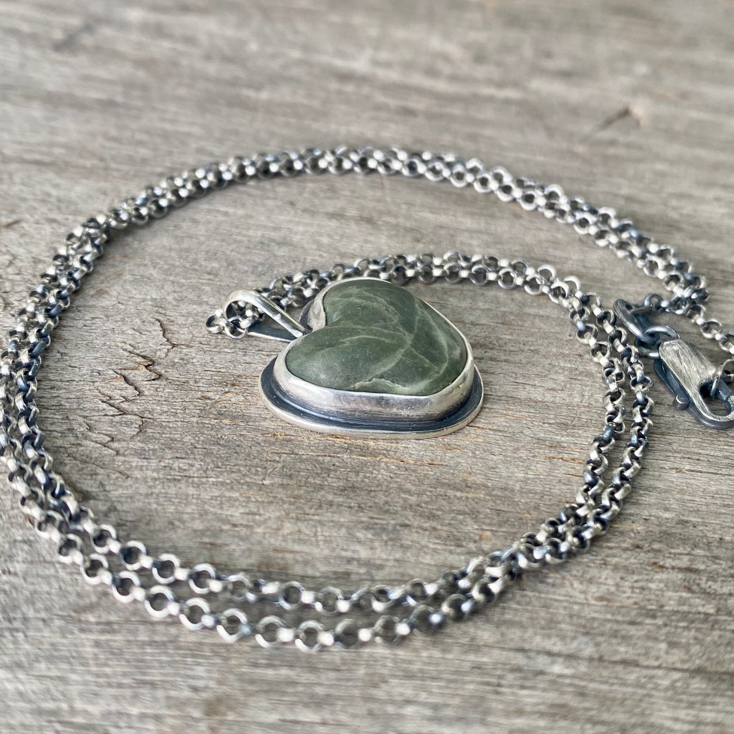Dark Green Vancouver Island Beach Stone Heart Pendant