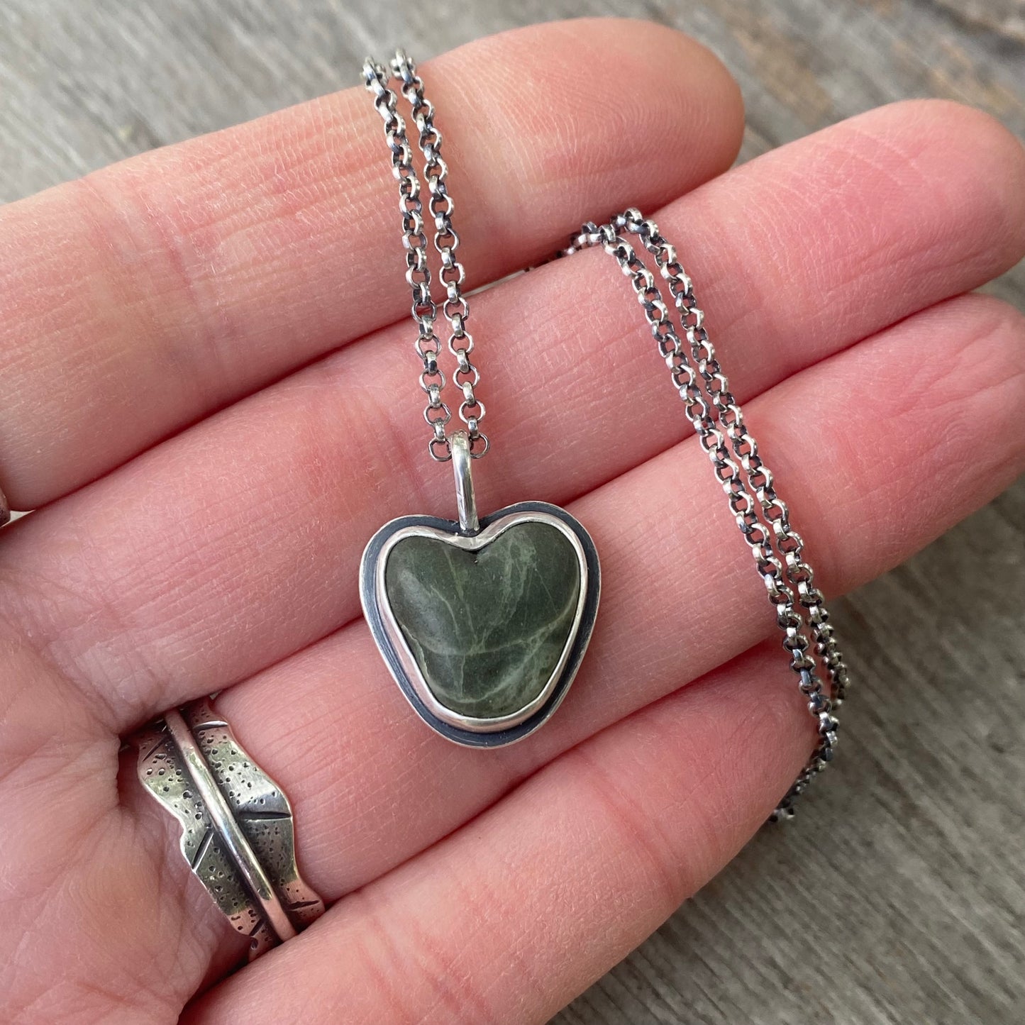 Dark Green Vancouver Island Beach Stone Heart Pendant