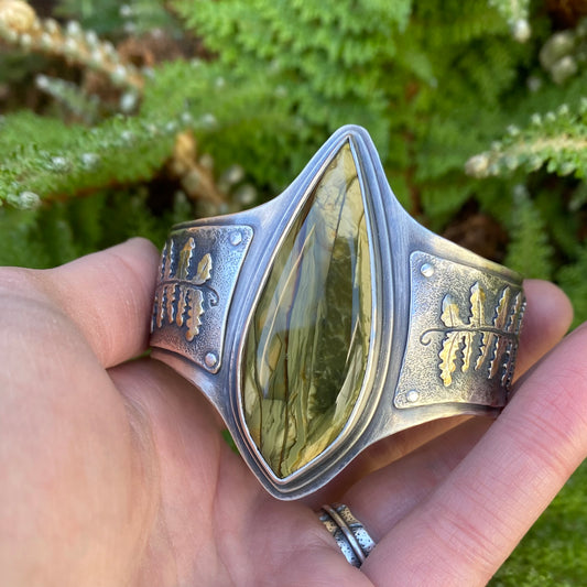 Reserved for Veronica Forest Light Morrisonite Jasper Statement Cuff
