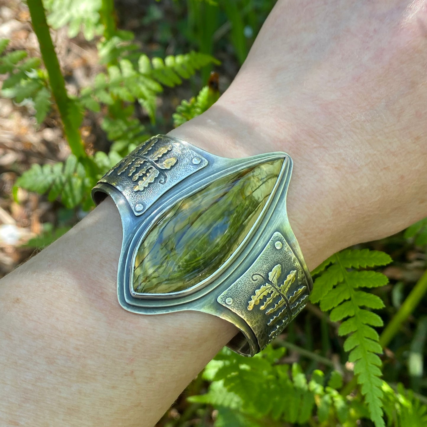 Reserved for Veronica Forest Light Morrisonite Jasper Statement Cuff