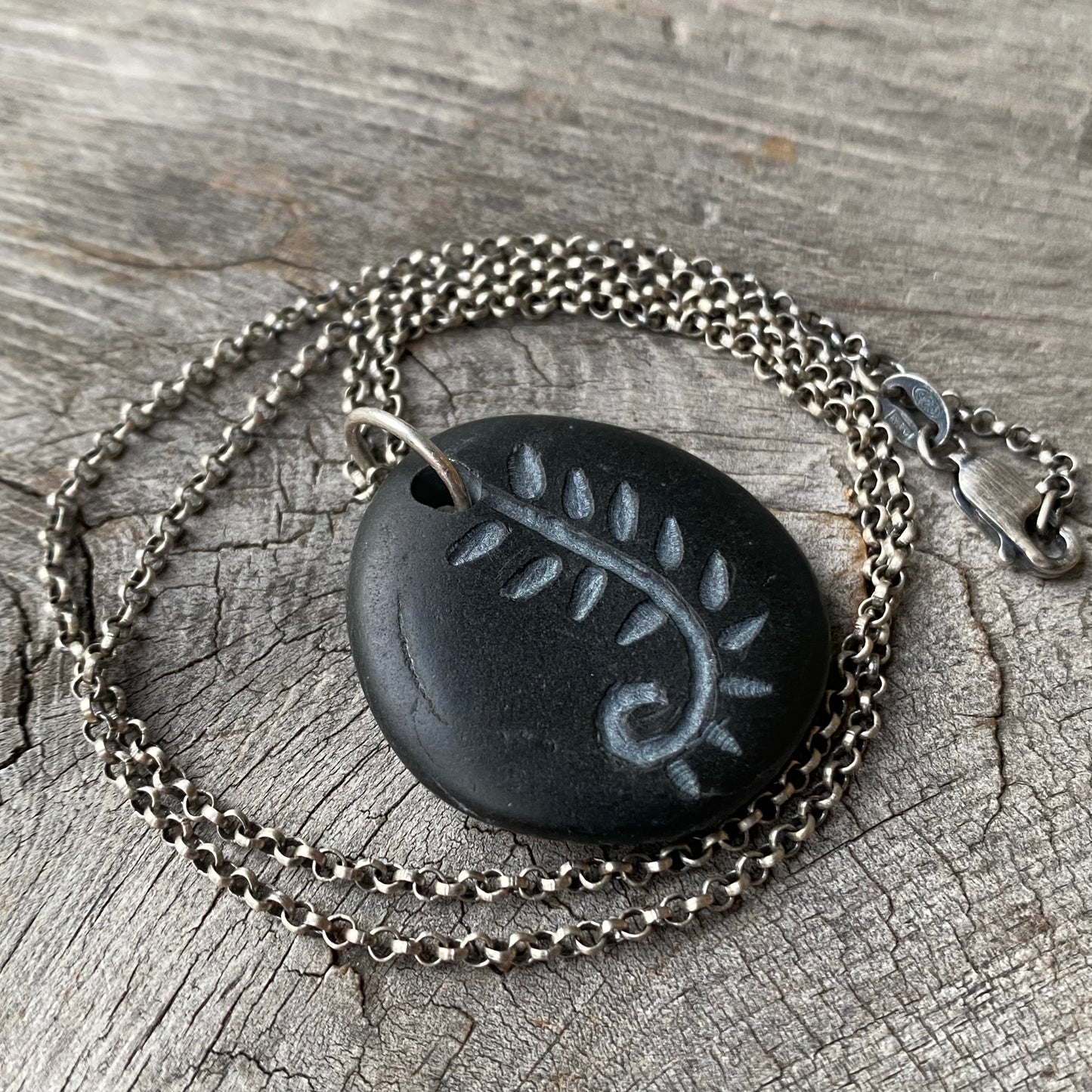 Vancouver Island Basalt Beach Stone Carved Fern Pendants