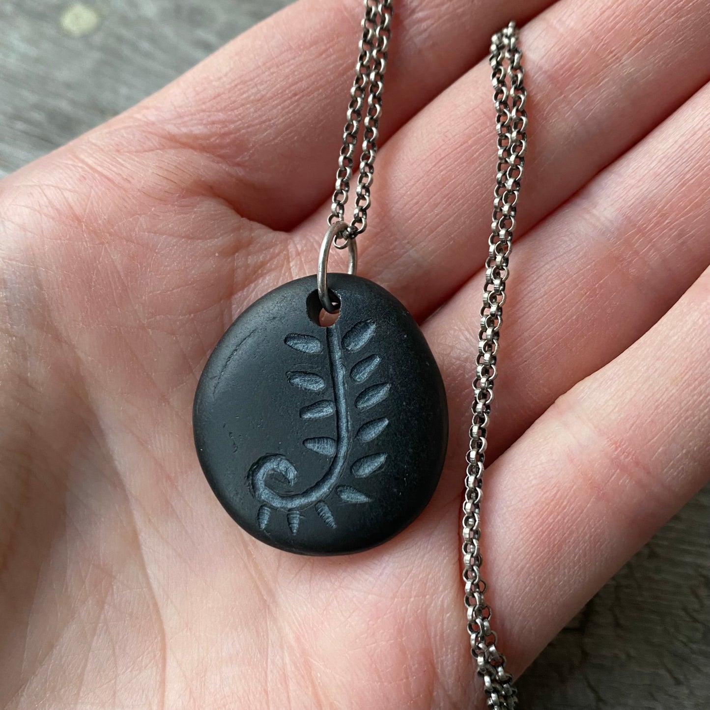Vancouver Island Basalt Beach Stone Carved Fern Pendants
