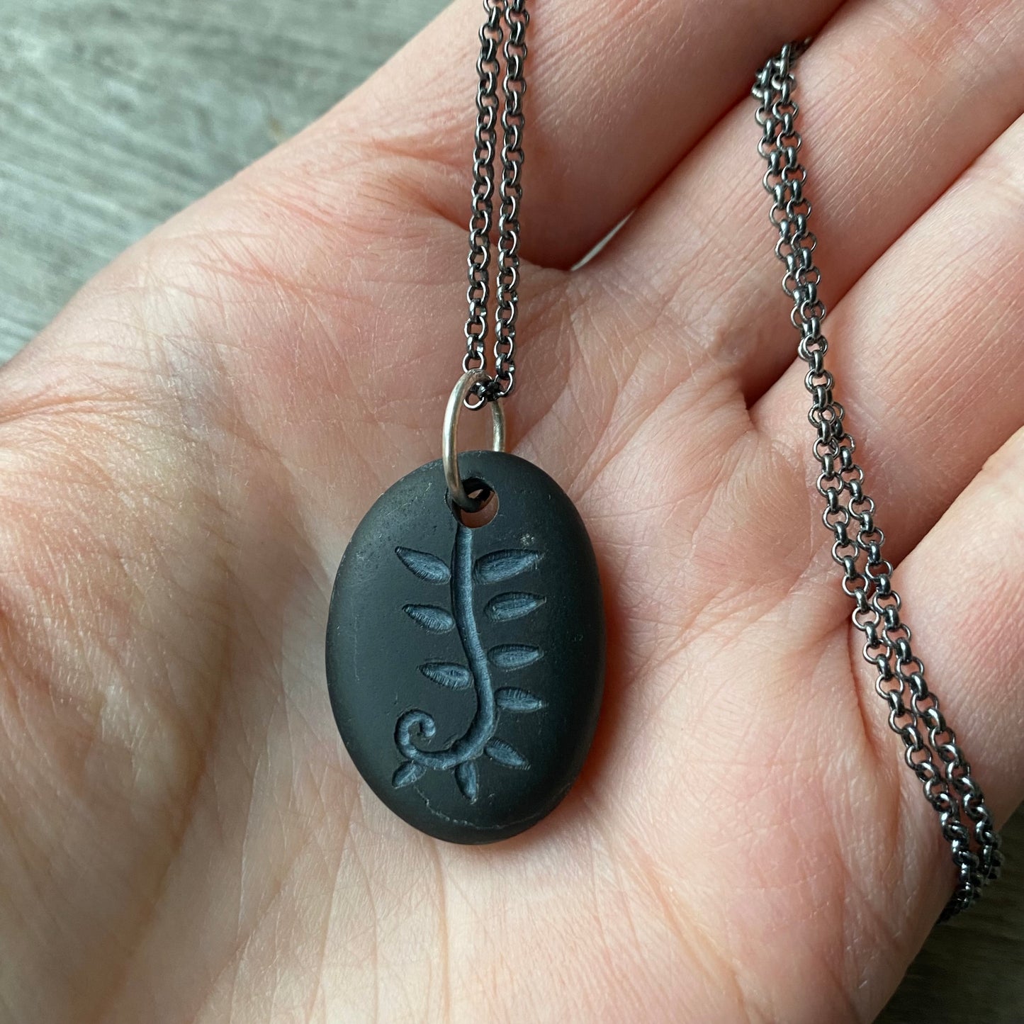 Vancouver Island Basalt Beach Stone Carved Fern Pendants